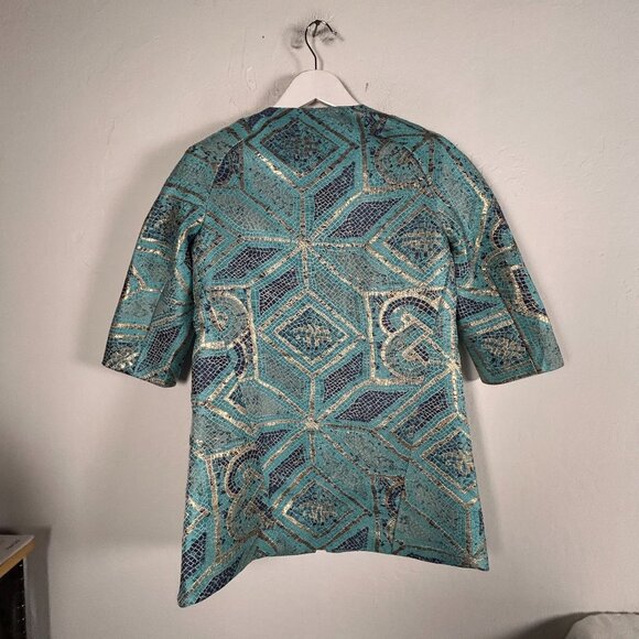 Chico’s Women's Turquoise Multicolor Mosaic Printed Topper Jacket Size 00 New - Picture 2 of 8